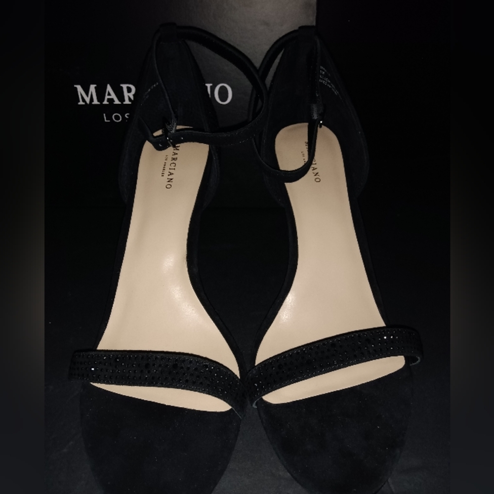 Marciano GUESS Ankle Strap Heels Size 11 Black Open Toe Stiletto Pumps